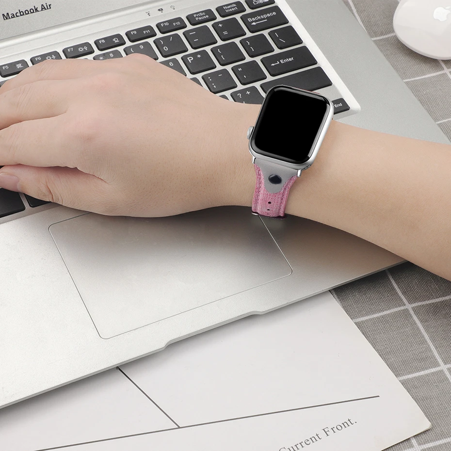 Ремешок из натуральной кожи для apple watch band 44 42 мм браслет холщовой ткани iwatch series 5 4 3