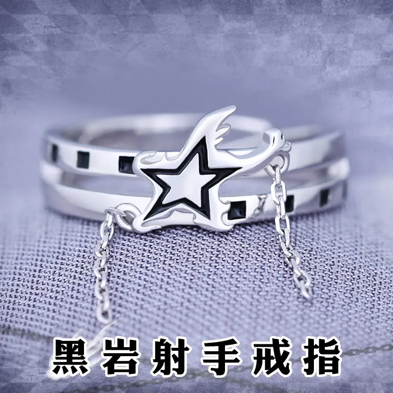 

Anime Black Rock Shooter BRS Kuroi Mato Cosplay S925 Silver Ring Men Women Rings Adjustable Jewelry Fashion Birthday Xmas Gift