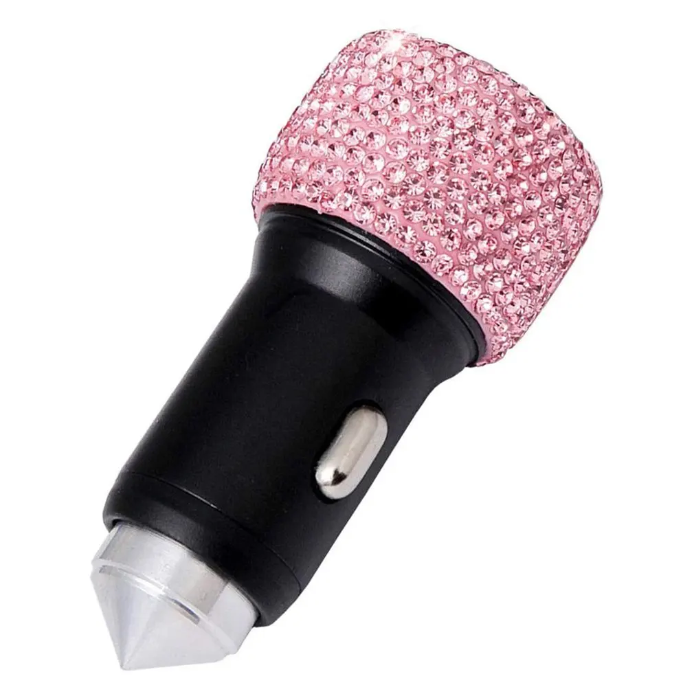 

Car Mobile Phone Charger Crystal Decoration Car Charger Multi-function One For Two Dual USB Charging Heads