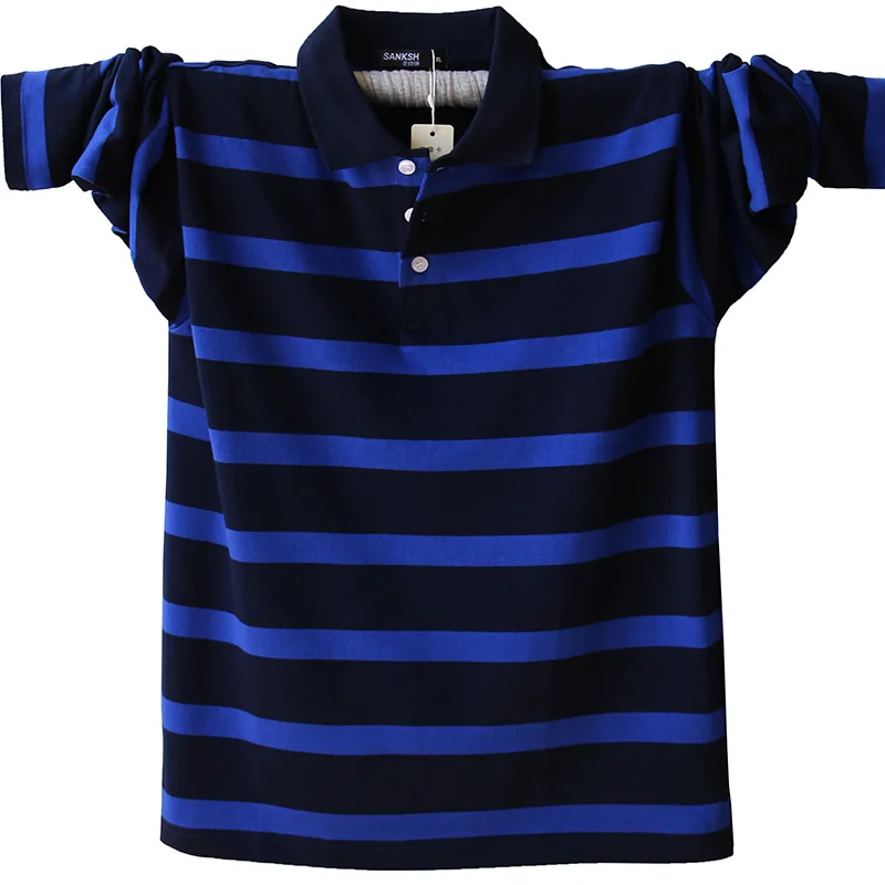 Весна и осень Повседневное Для мужчин хлопок Poloshirt с длинным рукавом в полоску дышащие свободные мужские Поло Плюс Размеры 4XL 5XL A1588