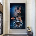 Современная картина для украшения дома, Картина на холсте, милая кошка, отражение, тигр в воде, картина на стену, плакаты, принты, декор для гостиной