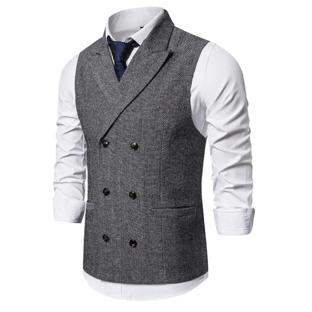 Мужской деловой двубортный жилет классический костюм жилет Homme Slim Fit Жилет кофейного цвета для мужчин