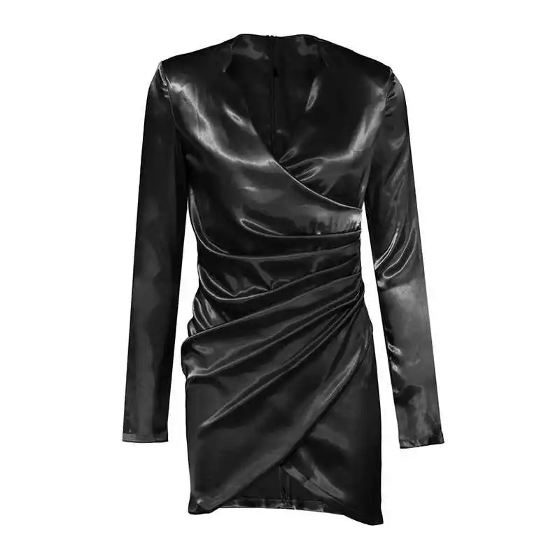

Fashion women's sexy rose red long sleeve deep hip dress long new