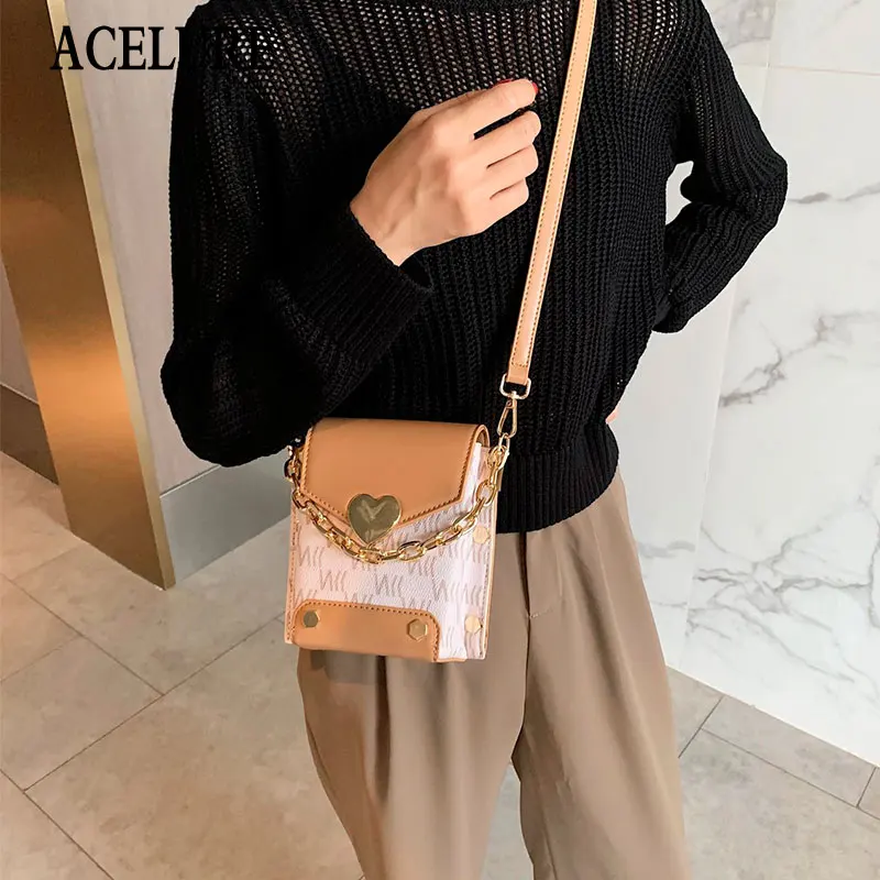 

ACELURE Vintage Fashion PU Leather Shoulder Bags for Women Metal Chain Female Crossody Bags Solid Color Elegant Ladies Handbags