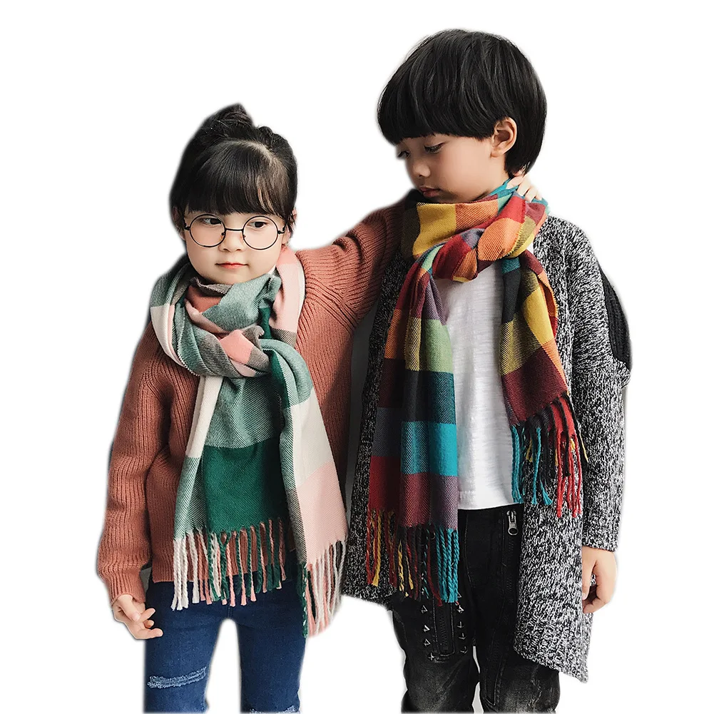 

Children's Scarf Family Look Matching Outfits Mother Kids Warm Neck Wear Thick Plaid Boys Girls Autumn Fleece Shawl