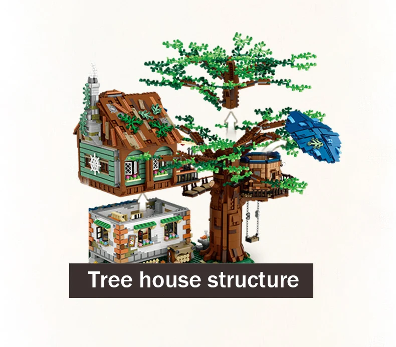 

LOZ 1033 Architecture Forest Tree House Cabin Waterwheel Swing River Leaves Mini Blocks Bricks Building Toy for Children no Box