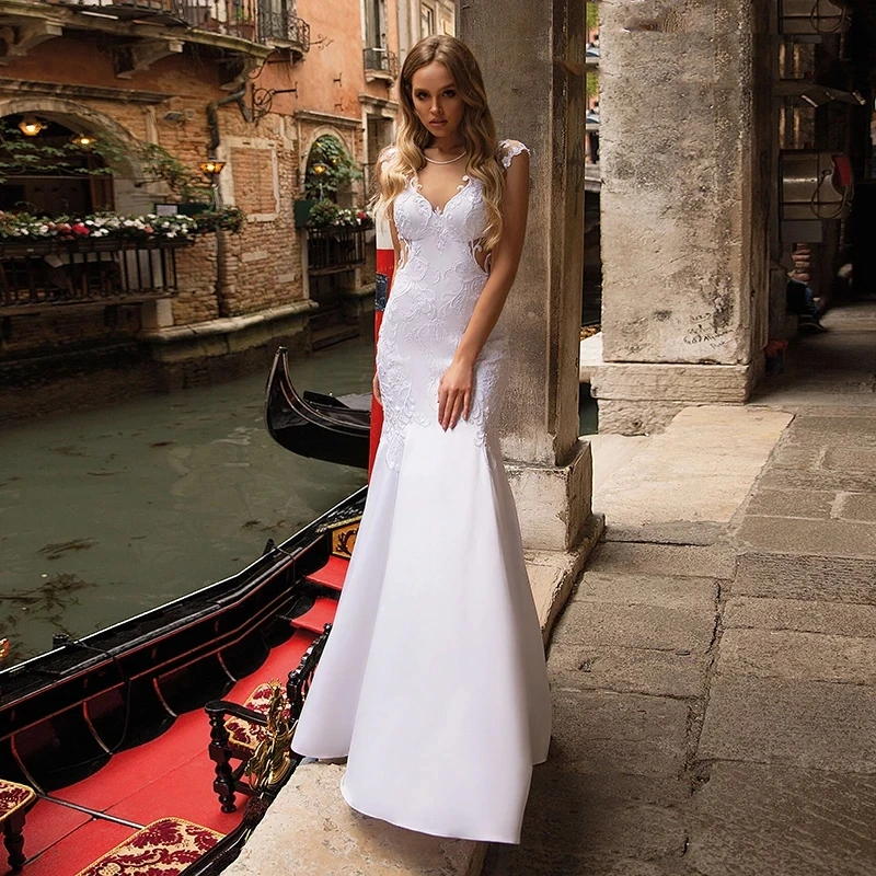 

Женское платье с юбкой-годе HERBURNL, с круглым вырезом, кружевными аппликациями, изготовленное на заказ, богемный сексуальный длинный шлейф дл...