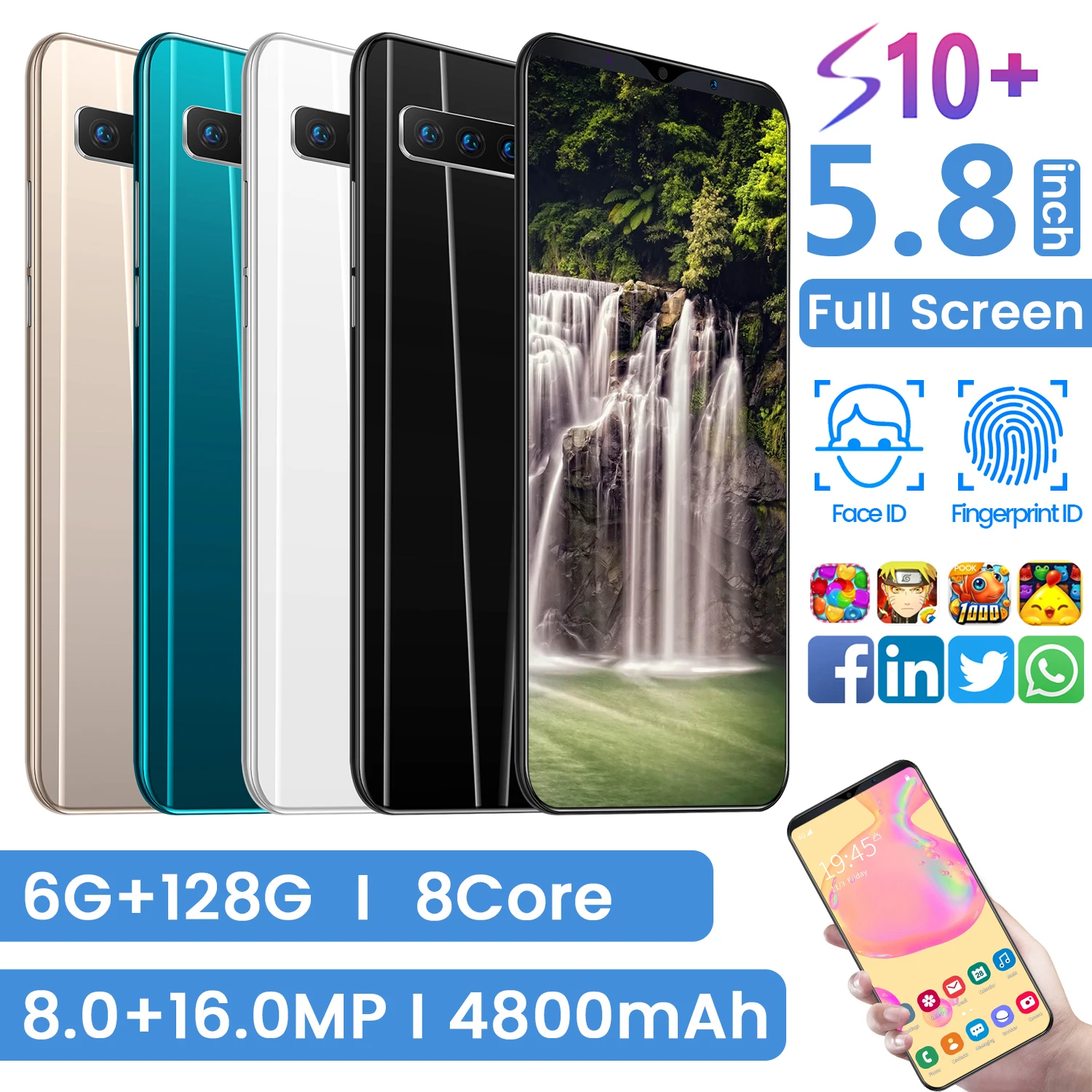 

Global edition All new S10+ Elite Edition 5.8-inch face recognition fingerprint unlock MTK6889 6-128G gaming smartphone