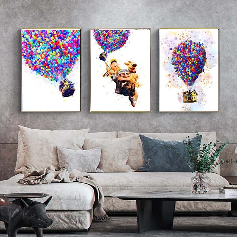 Картина на холсте Disney акварель Pixar Up абстрактные воздушные шары принты и плакаты