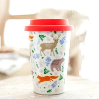 creative cylinder christmas ceramic cup mug with lids spoon office coffee cup holiday home gift cup tea mug