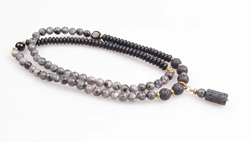 Многослойный браслет ручной работы из натурального лавового камня и черного