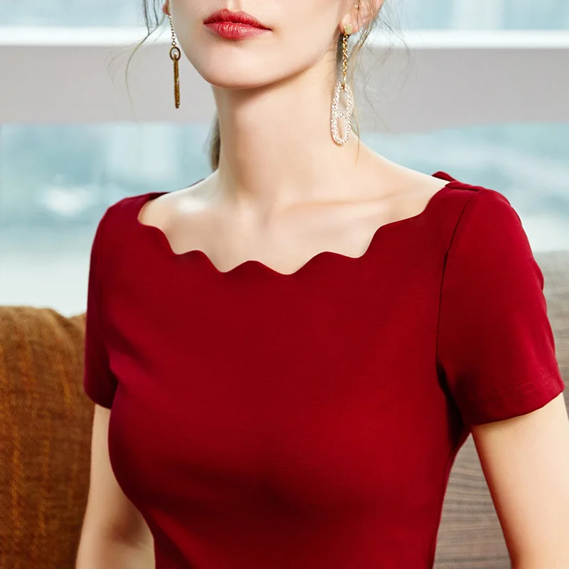 Тонкая футболка женская 2020 летняя Новинка с коротким рукавом нишевый дизайн