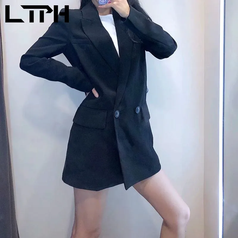 LTPH-Chaqueta informal minimalista para mujer, Blazer holgado con doble botonadura y manga larga, color sólido, primavera 2021