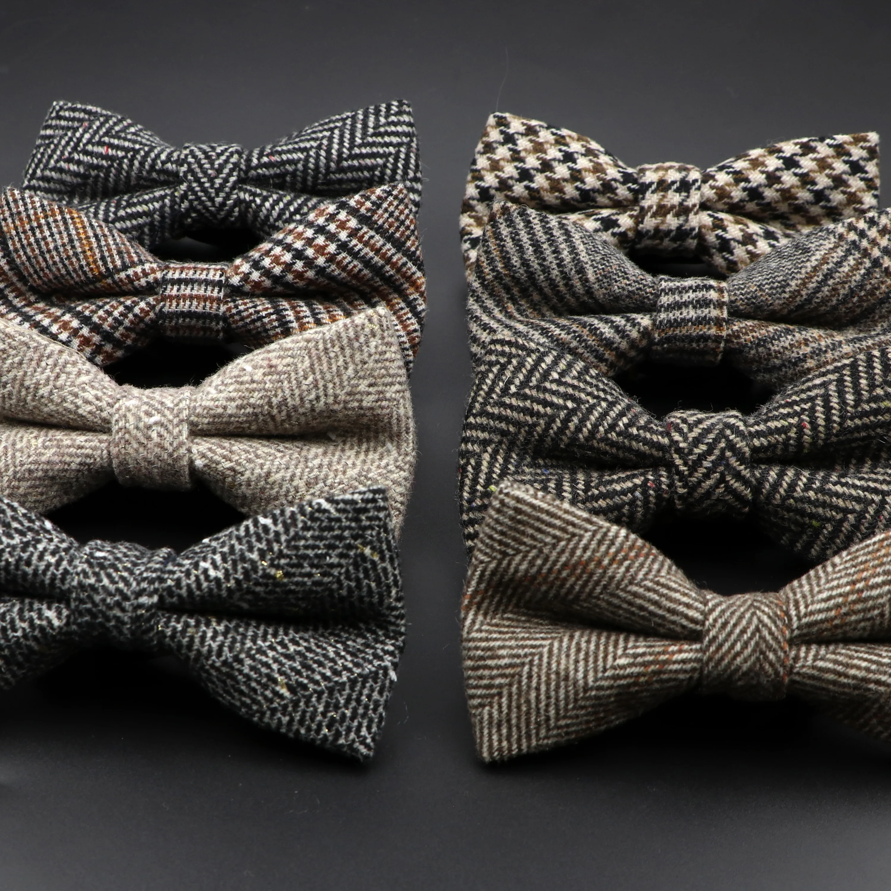 Brand New Wool Bowtie Woven Plaid Stripped Formal Bow Tie Brown Grey Butterfly Mens Wedding Party Dress Shirt Suit Accessories