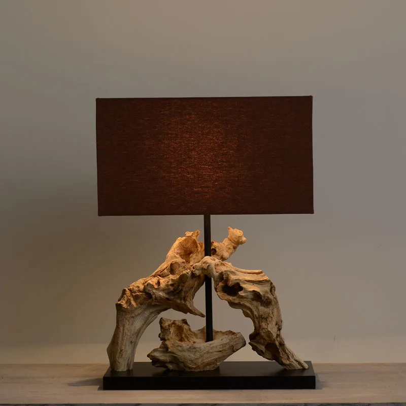 Настольная лампа с натуральными корнями дерева для гостиной и дома из ткани