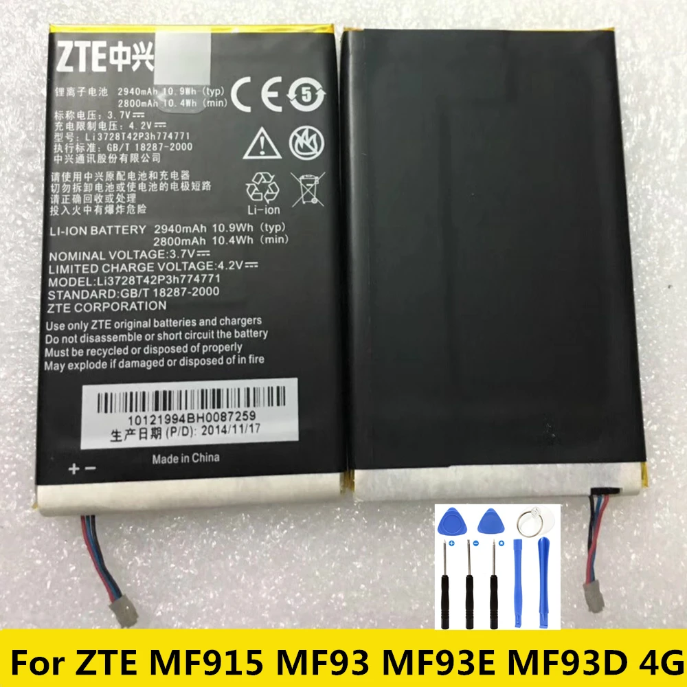 

Original 2800mAh Li3728T42P3h774771 ZEBAP1 for ZTE MF915 MF93 MF93E MF93D 4G LTE Wi-Fi Роутер Mobile WIFI Router Hotspot Battery