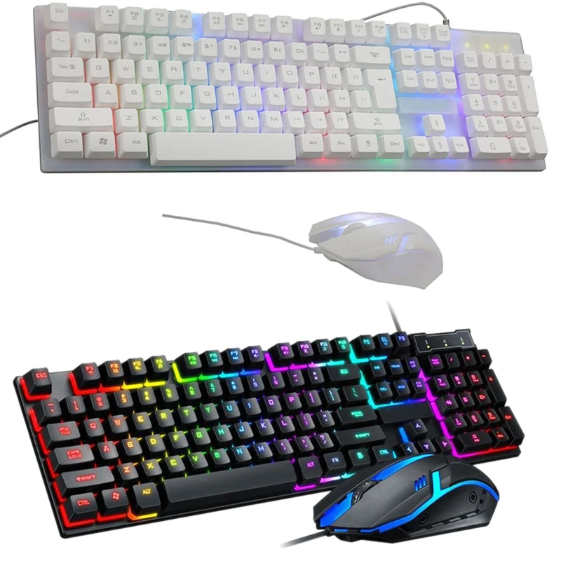 

Tf200 Gaming Mechanical Keyboard Mouse Set Rainbow Backlight Wired Mix Backlit Keyboard 104 Keys Anti-ghosting For Gamer Pc