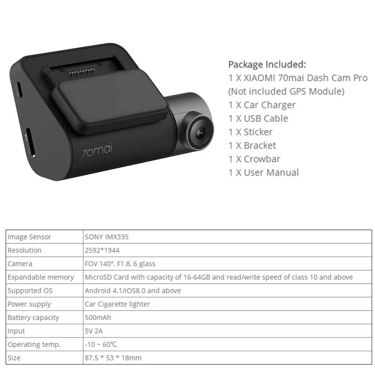70mai Dash Cam Pro 1944P Smart car dvr Dash камера монитор парковки IMX335 140 градусов FOV 64GB ночная версия китайская версия