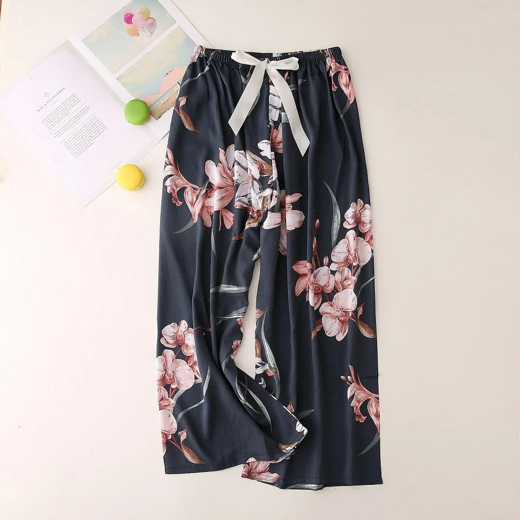 Spring Summer Sleep Bottoms for Women Pajama Printing Loose Trousers Female Calf-Length Pants Lounge Home Wear Cartoon Sleepwear