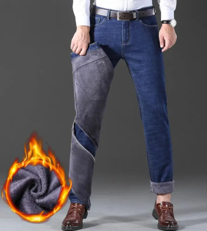 Men's Jeans Thickened  Straight-Leg Jeans Stretch Loose Trousers Men Denim Pants Size 28-40