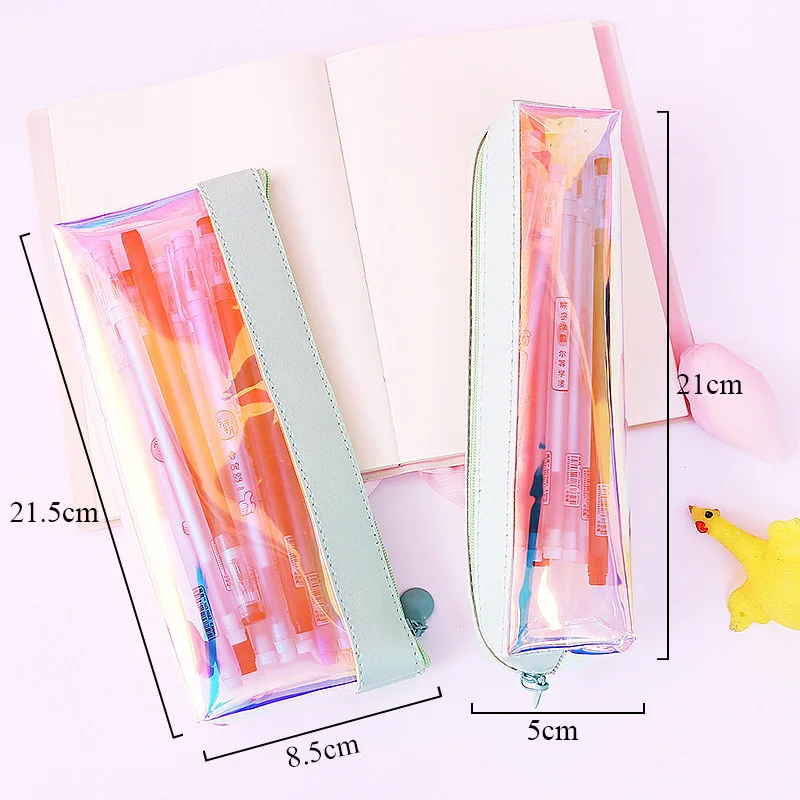 Glitter Pencil Case Creative Laser Transparent PVC Bag School Kawaii Pen For Girls Gift Stationery ChanceryEscolar | Канцтовары для