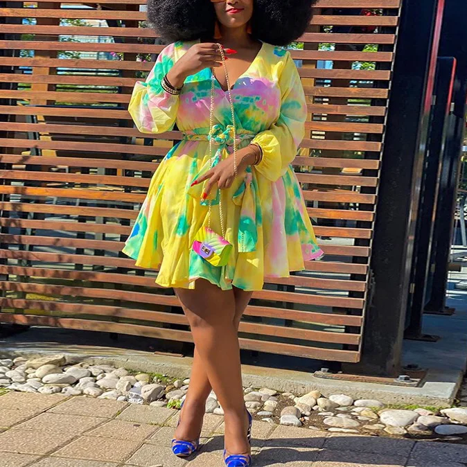 

Африканские платья для женщин, модные новые африканские платья размера плюс 4xl 5xl с принтом, длинным рукавом, глубоким v-образным вырезом, веч...