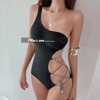 2021 summer sexy fashion clothes women high quality lace up hollow out designer top tee one shoulder black beach style bodysuits