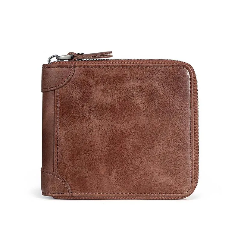 MIRROR SUNNY Retro genuine leather men short wallet multi-functional men's zipper purse vintage male card coin | Багаж и сумки