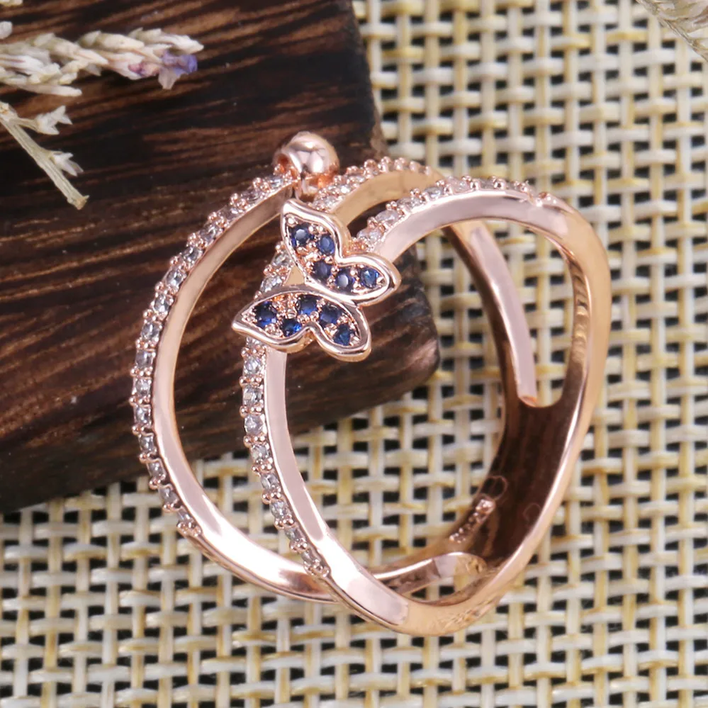 Милый женский маленькая бабочка, носки с милыми животными: кольцо 18KT розовое золото Обручение кольцо Винтаж обручальные кольца для Для женщин