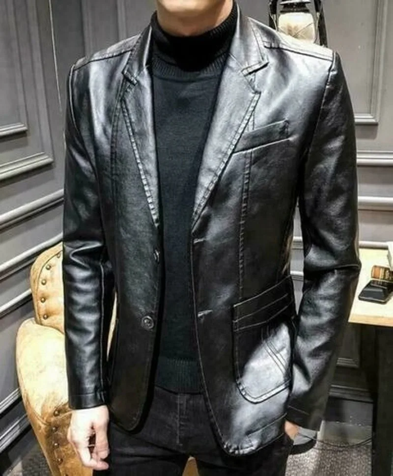 

Men's Wedding Leather Formal Dress Blazer Leather Jacket Coat Business Slim Fit Men's Leather Clothing