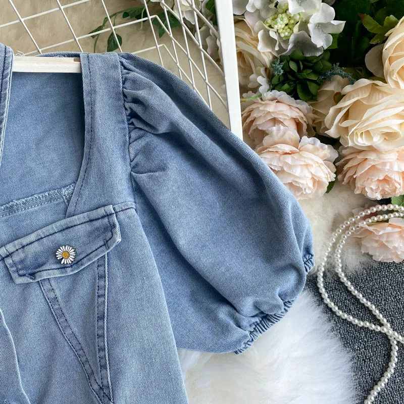 Комплект из двух предметов женский джинсовый базовый винтажный Модный