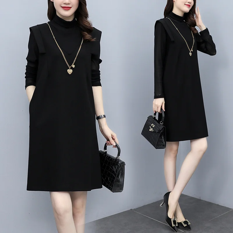 

Fashionable Western Style Oversized Women's Clothing Dress 2021 Autumn and Winter Vintage European Station Fat mm Noble Cool