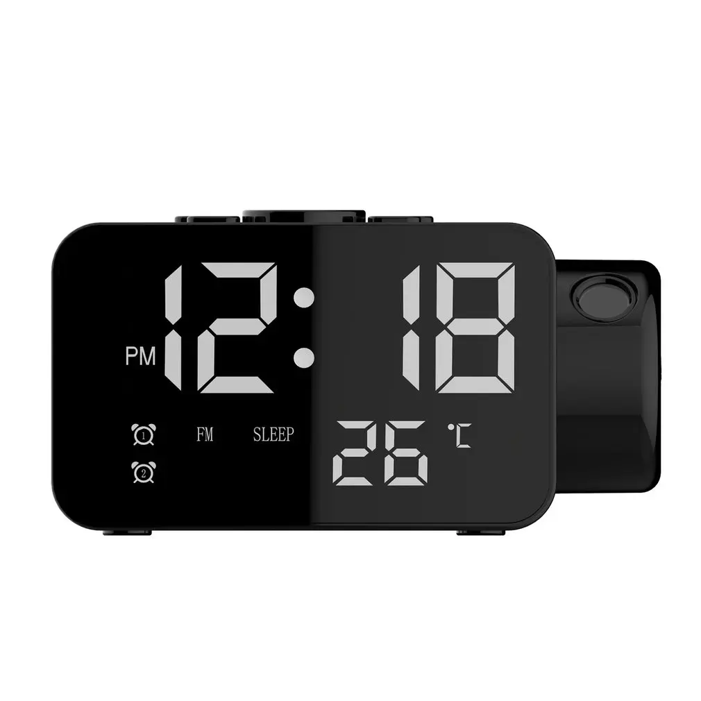 

Multifunction LED Projection Clock Large Snooze Button With Temperature Display 12/24 Hours FM Radio Home Alarm Clock