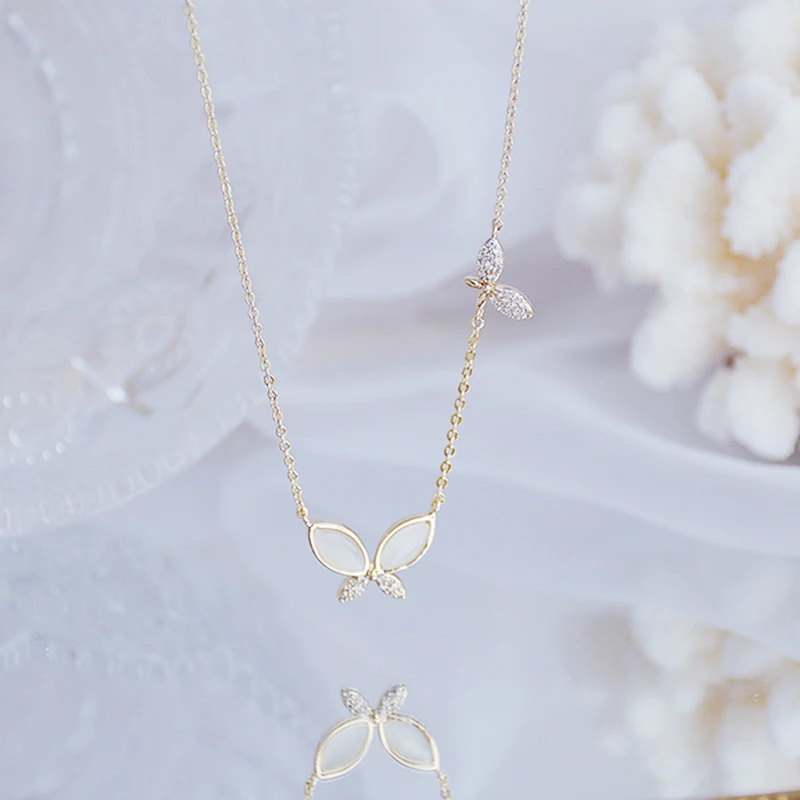 

Trendy Hot 14k Real Gold Jewelry Butterfly Wing Chain Necklace for Women Bling AAA Zircon Elegant Charm Pendant INS Hot TOP Gift