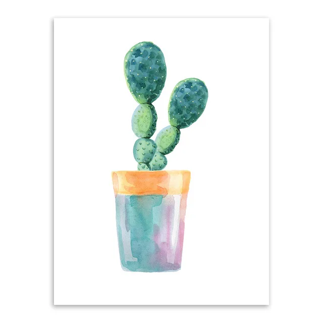 Акварель зеленые растения цветы Кактус плакаты суккуленты в скандинавском стиле