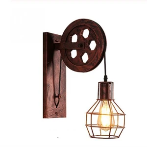 Modern Nordic Retro Nostalgic  Personality  Industrial Wind Wrought Iron Pulley Lifting Wall Lamp For Bedroom Study Restaurants