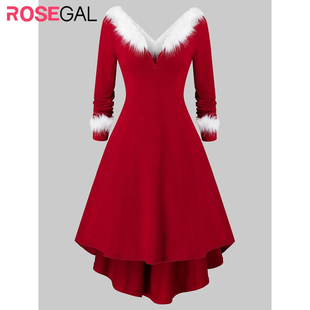 ROSEGAL размера плюс рождественское трикотажное платье из искусственного меха с