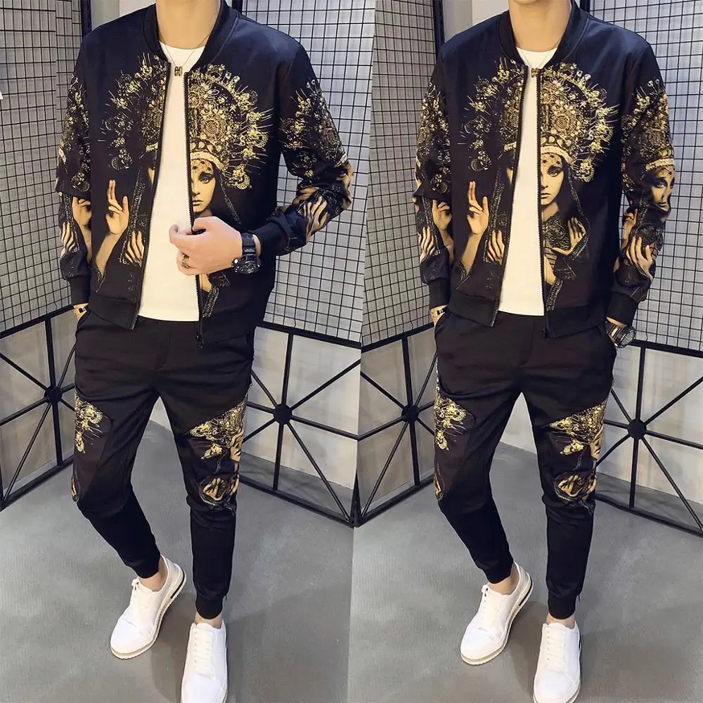 

Мужской спортивный костюм с принтом в стиле ретро, комплект из 2 предметов: куртка + штаны, повседневный спортивный костюм в стиле хип-хоп, Ropa ...