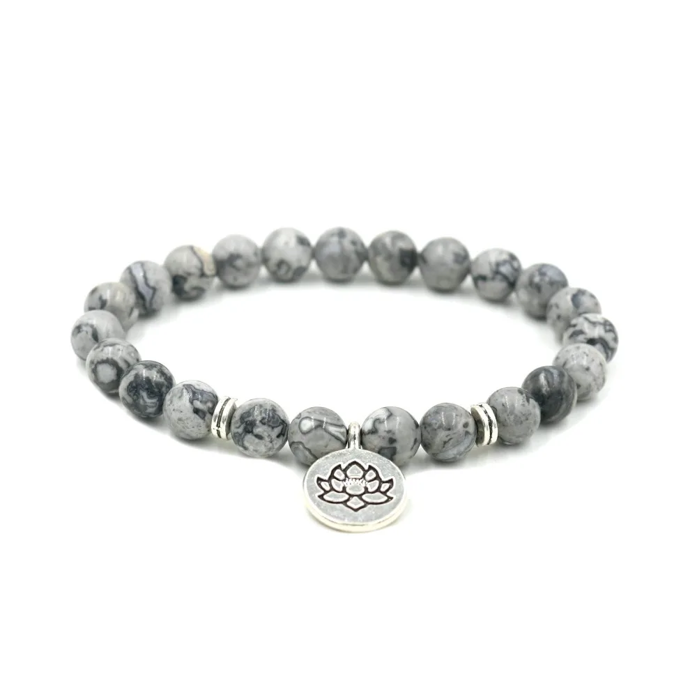 Серый браслет Howlite из мраморного камня Будды OM Lotus ниток женские браслеты для йоги