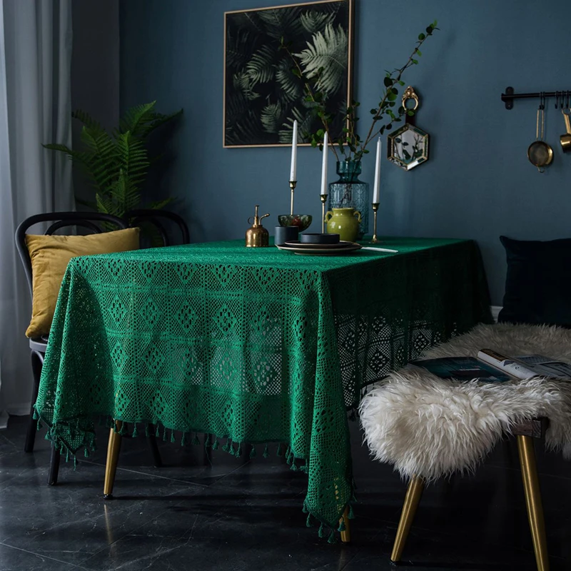 Темно-зеленая винтажная круглая скатерть ручной работы в американском стиле для