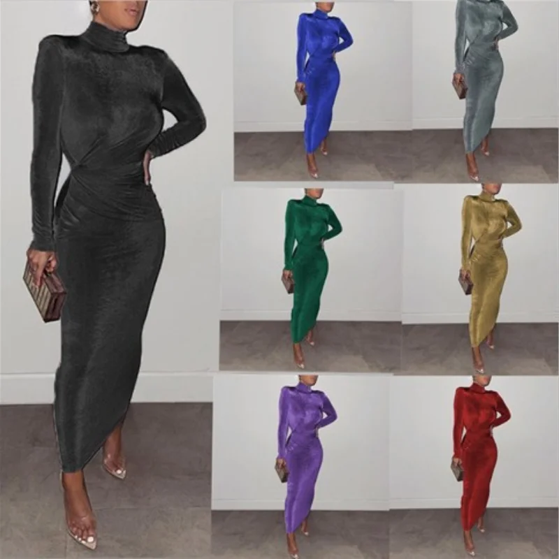 

Turtleneck Long Sleeve Autumn Long Dress Women Fashion Sheath Party Dress Sexy Office Lady Maxi Dresses 2021 Vestidos