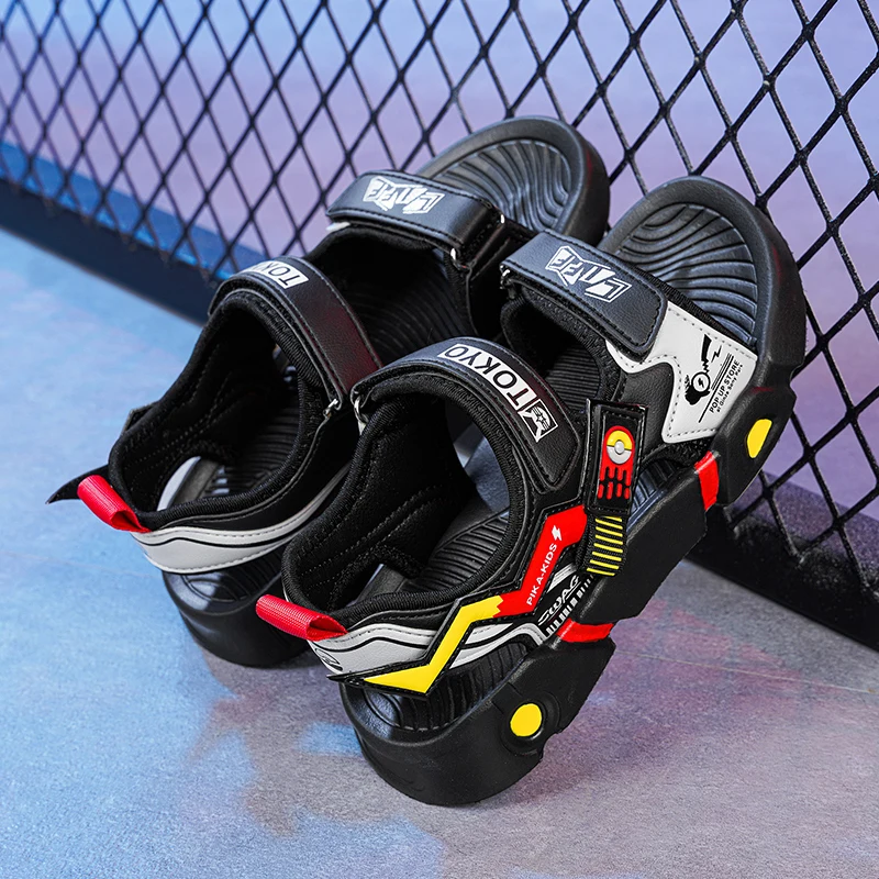 

XWWDVV Children's Sandals PU Upper Soft Boys Sandals Lightning Decoration Children's Shoes Non-slip Wear-resistant Boys Shoes