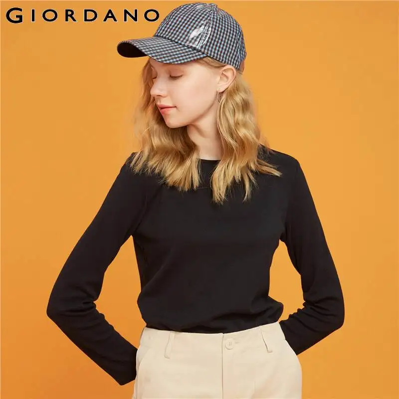 Giordano Женская Футболка женская хлопковая футболка с длинным рукавом Тонкая полосатая черная женская футболка De Moda 05329799