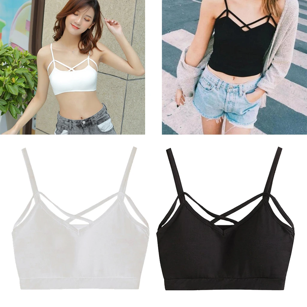 

Removable Cups Wirefree Cage Front Cross Strap Bralette Sports Bra For Women