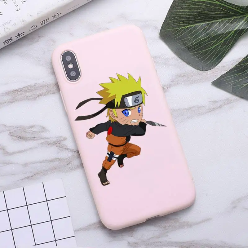 

Anime Uzumaki Naruto sasuke kakashi Phone Case for iPhone 11 Pro Max X XR XS 8 7 6s Plus Matte Candy Pink Silicone Cases