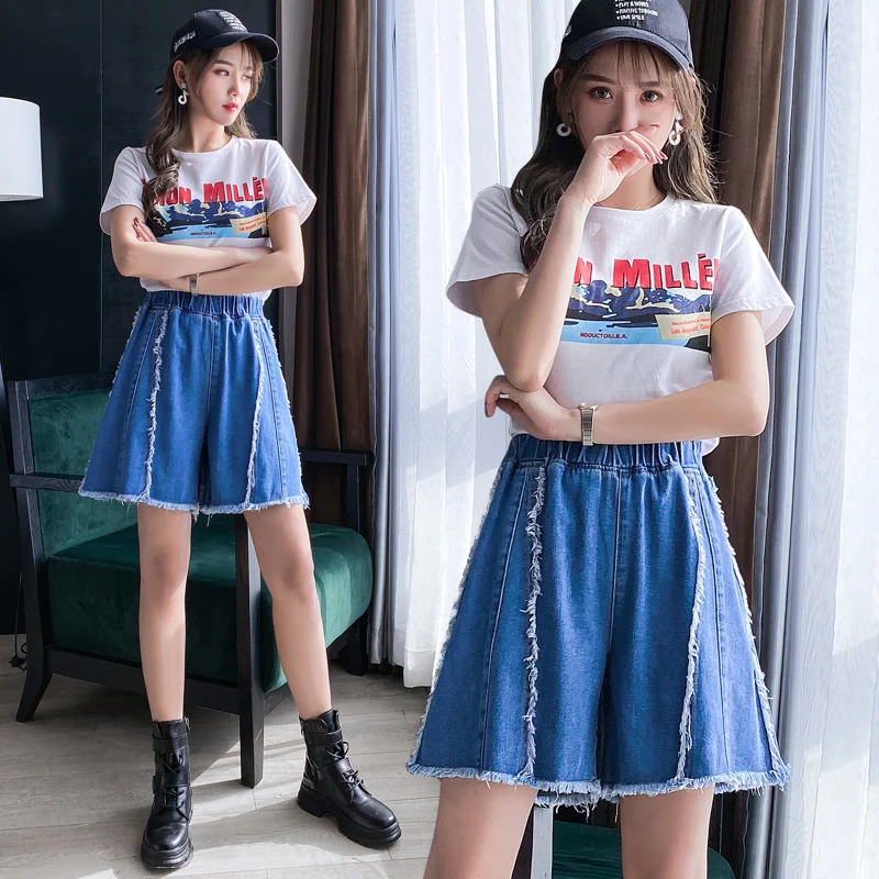 Оптовая продажа женские джинсовые шорты большого размера свободные с высокой