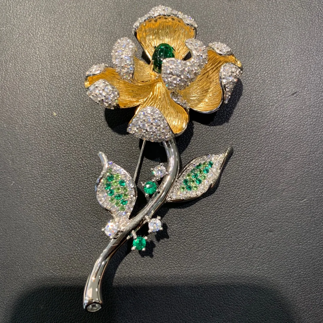 

flower brooch 925 sterling silver with cubic zircon fine women jewelry high quality 78*40MM free shipping