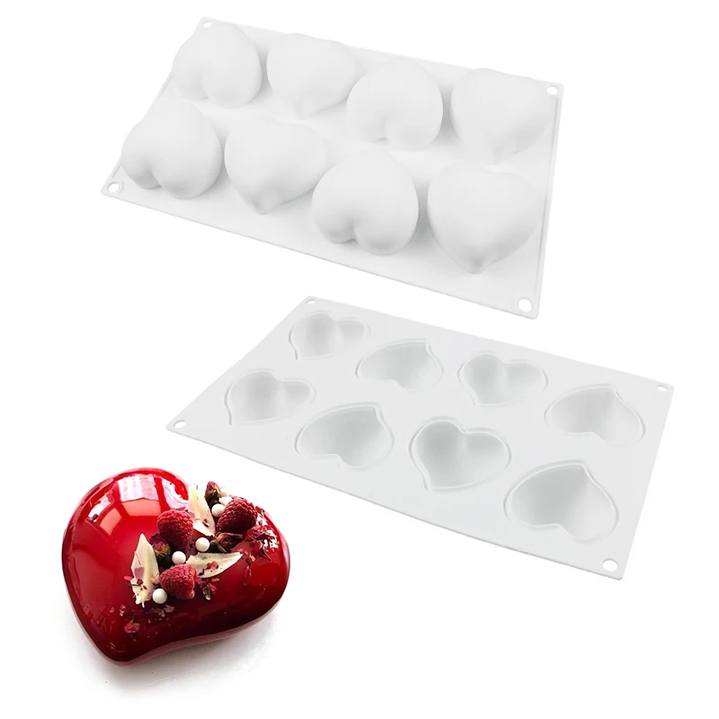 Силиконовая 3D форма в форме сердца 8 отверстий для пудинга капкейка