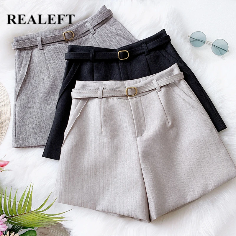 REALEFT Новинка 2020 весна лето женские широкие шорты с ремнем повседневные брюки