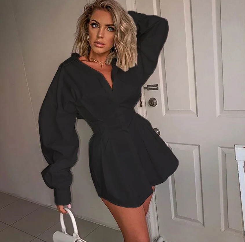 

Women Sexy V neck Long Shirts Female Ladies Long Sleeve Shirt Beach Dresses Elegant Sexy Party Blouse